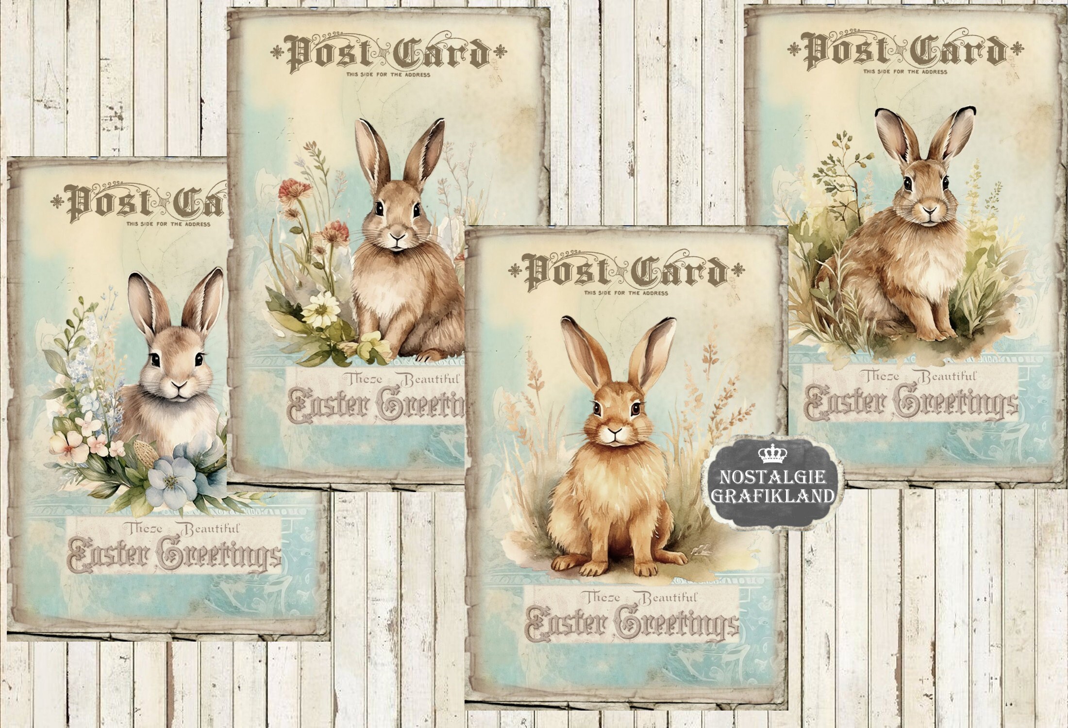 Easter Rabbits Postcards Printable Bunnies Bunny Cards 6x4