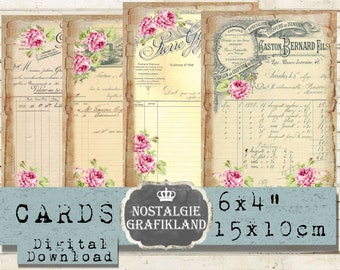 French Ephemera Cards printable Documents Letter Antique digital Journal Old Script Journaling 6x4" D100