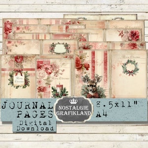 FADED PINK CHRISTMAS printable Vintage Journal Pages Prints Journaling Ephemera Download digital collage sheet JPD004