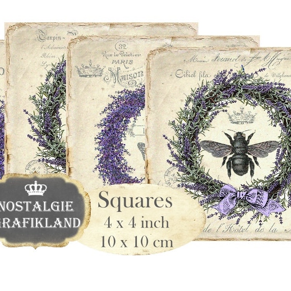 French Lavender Coaster Provence Lavande Squares 4 x 4 inch Instant Download digital collage sheet TG139