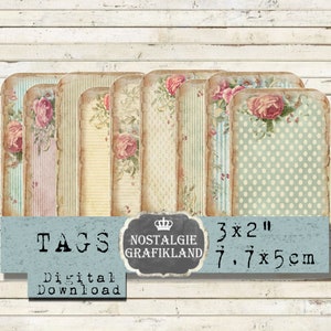 Sfondo shabby tag di journaling digitali stampabili rose pastello shabby chic Scarica il foglio di collage digitale T136