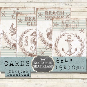 Cartes nautiques imprimables maritimes 6x4 pouces Ocean Beach Yacht Club Anchor Téléchargement instantané feuille de collage numérique D259