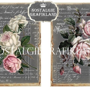 Chalkboard Roses Printable Paper French Text Roses Bill Invoices ...