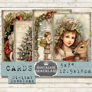 Kerstkaarten printbaar Vintage X-mas Journaling prints Zelfprintend 5x7 inch Download digitaal collageblad G090