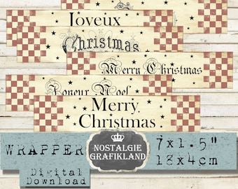 Wrapper Christmas Words Merry Christmas Joyeux Noel Country Christmas Instant Download digital collage sheet E143