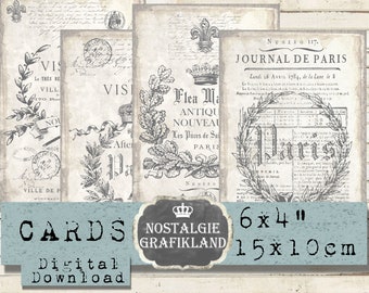 French Paris Journal Flea Market Shabby Ink Saver printable 6x4" Download digital collage D232