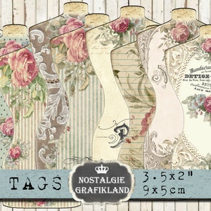 Schneiderpuppen digital Nähen Dressform Shabby Chic Scrapbook Decoupage Instant Download digital collage sheet E080