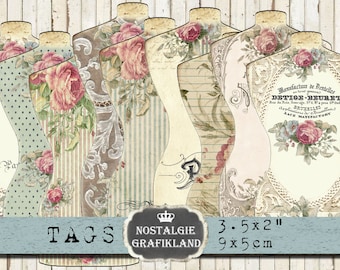 Dressform printable Shabby Chic Sewing Labels Mannequin Craft Fashion Journals Download digital sheet E080