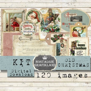 VECCHIO NATALE Kit vintage tradizionale Junk Journal Kit stampabile Set Carte Cartoline di Natale Cartoline Scarica il foglio di collage digitale KT07
