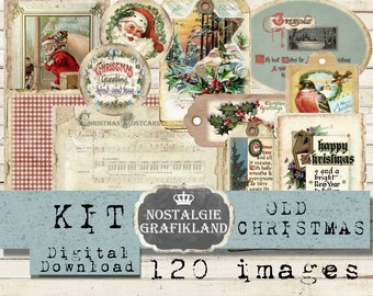 OLD CHRISTMAS Kit traditional Junk Journal Kits printable Set Papers Cards Postcards Download KT07