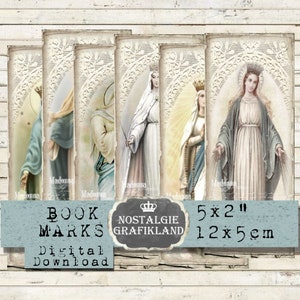 Madonna Bladwijzers Heilige Maria afdrukbare Heilige Kaart religieuze Journaling Download digitaal collageblad Vintage Paper BM011