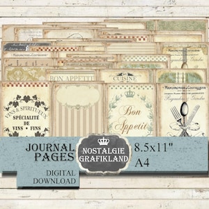 Bon Appetit Essen Kochen Buch Vintage Journal sheets Paper Pack Download digital collage sheet JPA079