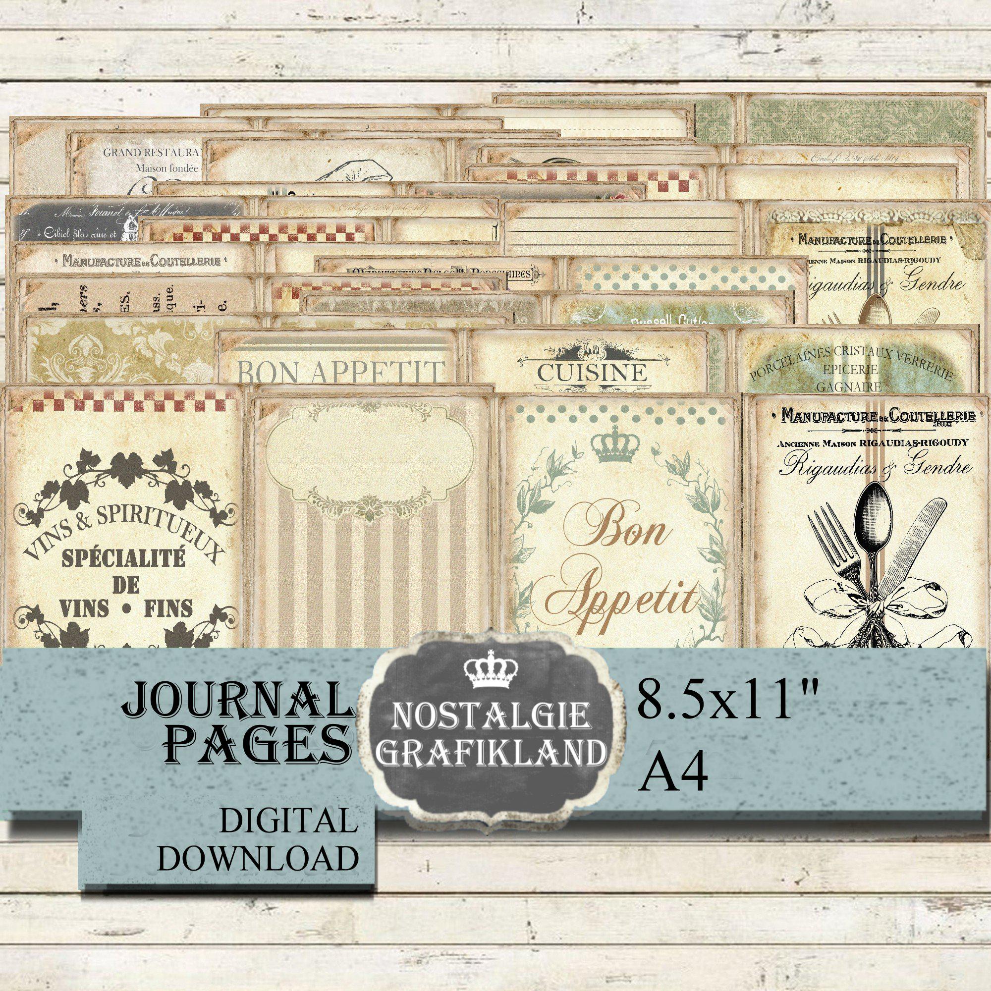 FRENCH BON APPETIT Journal Pages Printable Cooking Menu Dinner Cutlery ...