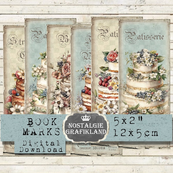 Bakery Bookmarks digital Patisserie Wedding Cakes Instant Download digital collage sheet Confiserie BM029