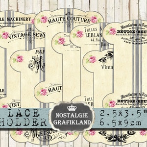 Lace Holders Vintage Ribbon Holder printable Sewing Organizing Threads Spool Cotton prints Instant Download digital collage sheet E082