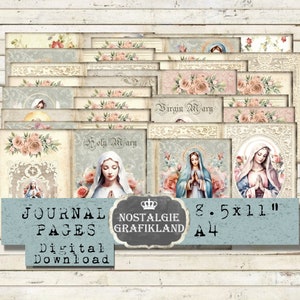 HOLY MARY Journal Maagd Maria Madonna digitale dagboekpagina's afdrukbare Holy Mary Junk Journaling digitale collageblad downloaden JPA039