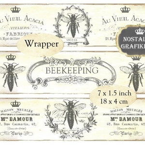 French Bee Wrapper Abeille Insects Beekeeping Instant Download digital collage sheet E089 Vintage