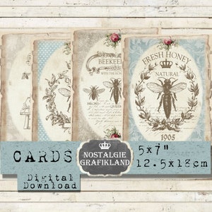 Bee digital Papers printable Insect Beekeeping Honey Bees Vintage Queen Bee Cards Journaling Garden 5x7 prints Download digital sheet G037