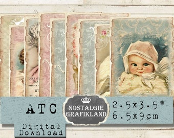 Babies Baby Vintage Children Christening Baby Shower ATC Aceo printable Journaling Instant Download digital collage sheet S010