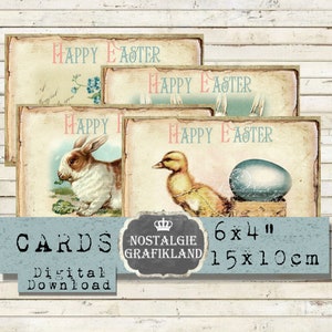 Cartões de Páscoa Coelho Ovos Coelhinhos Journaling Scrapbook Saudações 6x4 Download instantâneo folha de colagem digital D096
