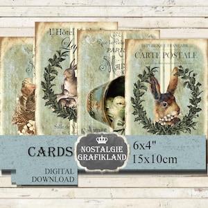 Rabbit Bunny Nest Chicks Easter Bunnies Rabbits Hare Vintage printable 6x4 digital sheet D253