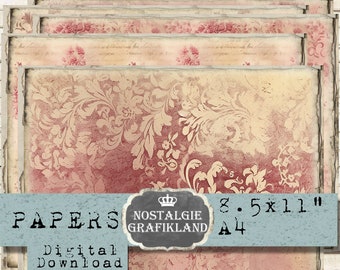 SHABBY FADED digital Papers landscape Floral Damask Ephemera printable horizontal Journaling Vintage Download digital collage sheet PPH5126