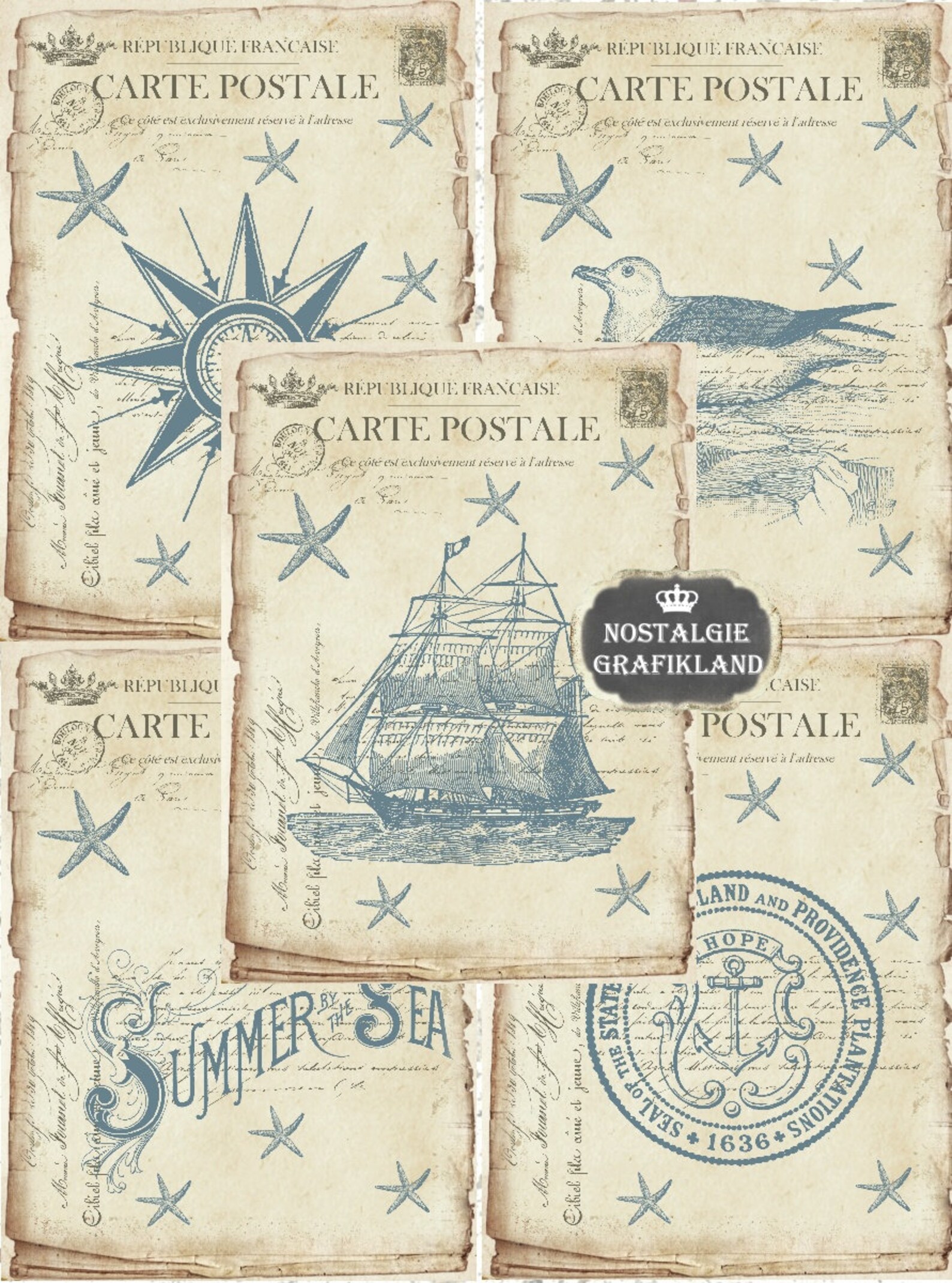 Nautical Paper Pack Set Printable Maritime Papers Sea Ocean Etsy