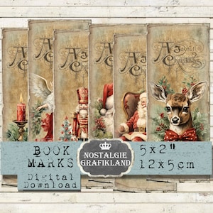 Christmas Bookmarks printable Ephemera Journaling Reading Books Embellishments digital collage sheet Download BM050