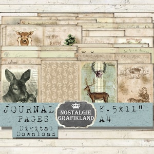 DEER printable Forest Vintage Journal Pages Forest Ephemera Reindeer prints Woodland Elk Animals Download digital collage sheet JPA044