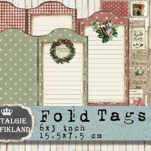 Etiquetas plegables Papá Noel Navidad plegable Diario Etiquetas Carpeta imprimible etiquetas plegadas Diario plegable Ephemera Journaling Descargar collage FT002