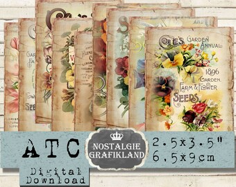 Flowers Pansy Pansies BotanIcal printable Floral Labels Download ATC Cards Aceo digital sheet S123