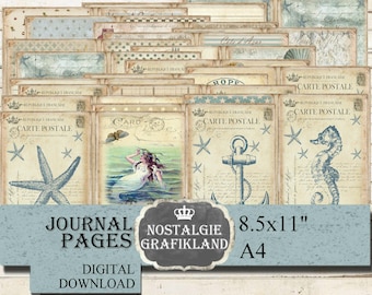Maritim Nautik Vintage Maritime Journal sheets digitale Papiere Paper Pack Download digital collage sheet JPA085
