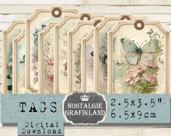 Butterflies printable Tags Butterfly Insects Shabby Chic Download digital collage sheet 3.5x2.5" T183