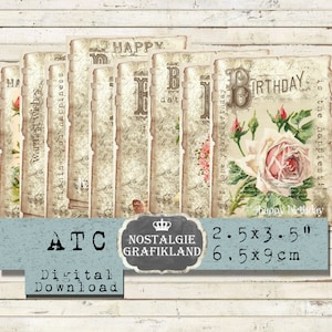 Cartões de aniversário digital vintage para impressão Parabéns amor scrapbook artesanato download instantâneo folha de colagem digital s003