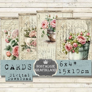 Roses French Ephemera printable Documents Floral Cards Papers Journaling Prints 6x4 inch Download digital collage sheet D139