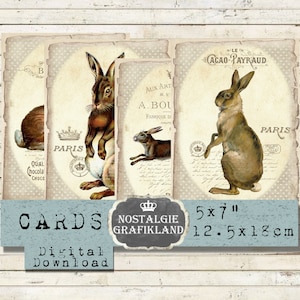 Rabbits Vintage Papers Easter printable vintage Cards Journal 5x7 inch Instant Download digital collage sheet G023