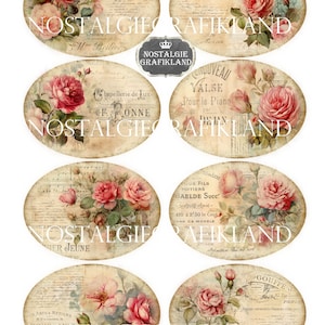 French Rose Labels Digital Printable Ephemera Oval 3.5x2.5 Inch Instant ...