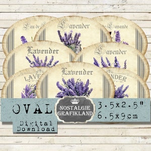 Lavender Labels Oval printable Wreath Herbs Soap Lavande Provence 3.5 x 2.5 inch Download digital collage sheet O82