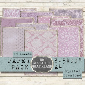 Lavender Paper Pack Background Papers printable Damask Dots digital Journal Ephemera Download digital collage sheet PP056