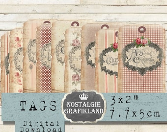 Christmas Red Gift Tags printable Frame Ornament Vintage Ephemera Download digital collage sheet T063