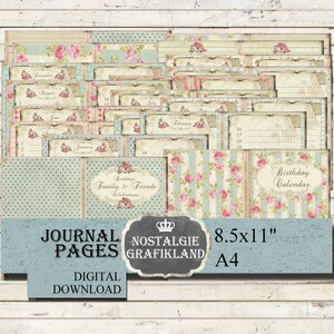 BIRTHDAY CALENDAR Shabby Chic Journal Pages Diary Date Book Junk Journaling printable Download JPA072