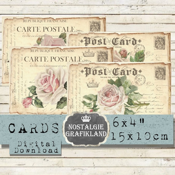 Postcards printable Roses Flowers Carte Postale Botanical Birthday Card 6x4" Download digital sheet D239