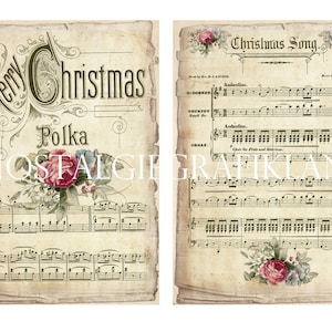 Christmas Cards Music Sheets Printable Shabby Chic Song Papers ...