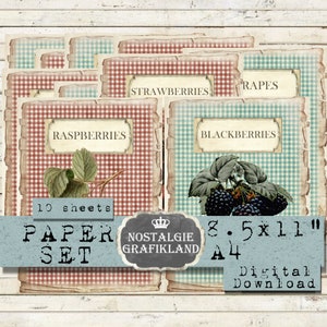 Fruits printable Papers Set Strawberries Raspberries printable Jam Scrapbook Vintage Download digital collage sheet PPS023