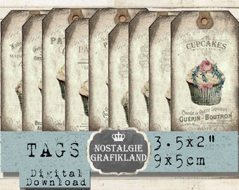 Cupcakes Tags numériques Pâtisserie Gâteaux Dessert Muffins imprimables Boulangerie Journalisation Embellissements Télécharger la feuille de collage numérique T159