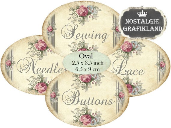 Sewing Labels printable Craft Organizing Shabby Chic digital