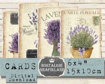 French Lavender Cards Provence Herbs Country Garden Blue Flowers 6x4" Journaling digital sheet D116
