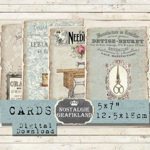 Couture cartes imprimables couture papiers Shabby Chic Ephemera vintage Craft Journal 5x7 pouces télécharger collage numérique G032