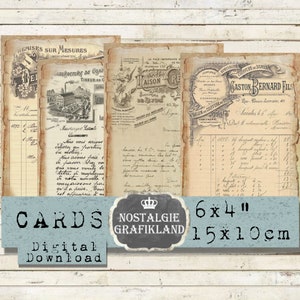 Cartoline digitali stampabili Ephemera francese Documenti vintage Riviste Fatture Lettere di legge 6x4 Journaling Scarica collage digitale D120