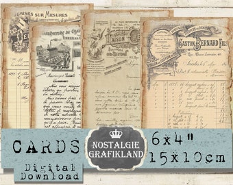 French Ephemera Cards Documents Journals Invoices Bill Letters Vintage printable 6x4 Journaling digital D120